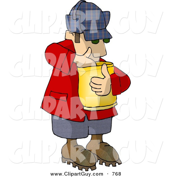 Clip Art of a Hungry Woodsman Eating Popcorn from a Bag