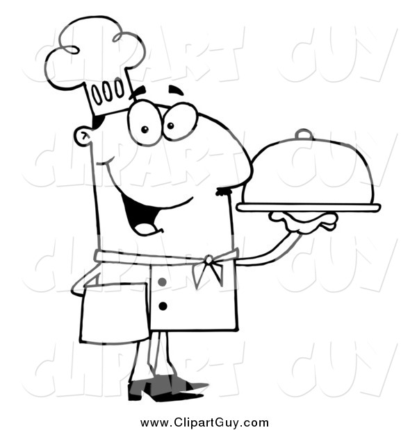 Clip Art of a Lineart Happy Serving Chef