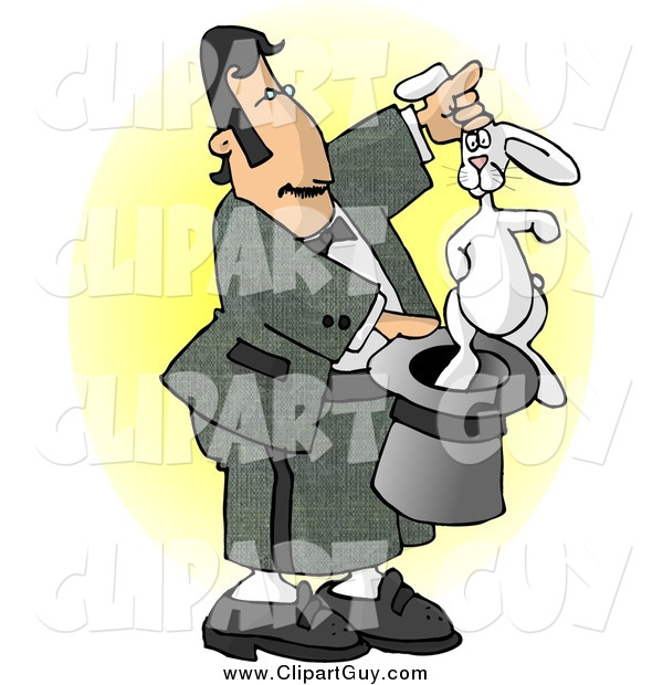 Clip Art of a Magician Doing the Rabbit and Hat Trick