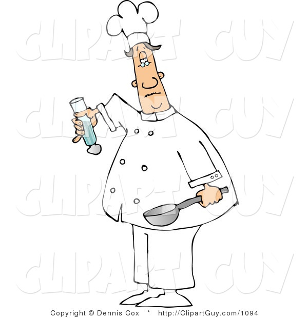 Clip Art of a Male Chef with a Saute Pan and a Salt Shaker