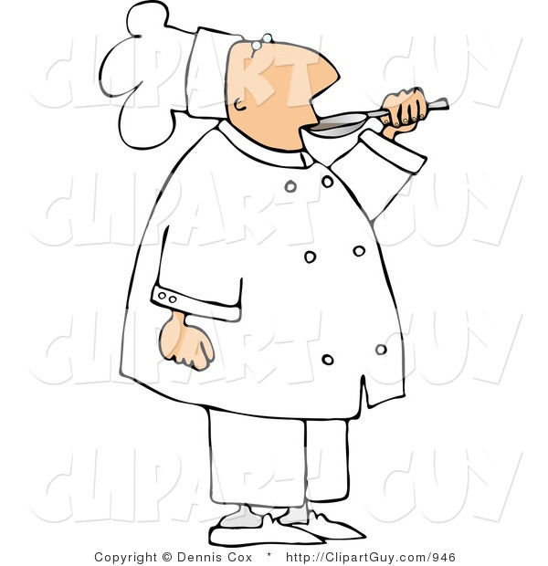 Clip Art of a Male Cook Tasting Food Before Serving It to Customers