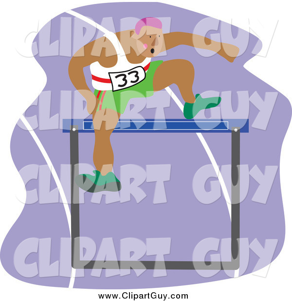 Clip Art of a Man Leaping a Hurdle on a Track