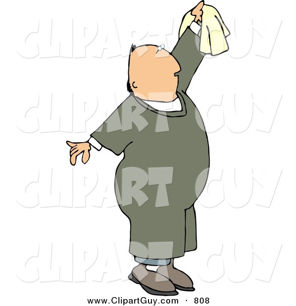 Clip Art of a Man Reaching up to Clean Something with a Cotton Rag on White