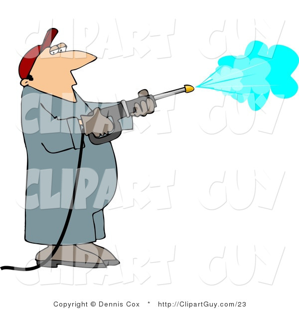 Clip Art of a Man Spraying a Wall with a Pressure Washer