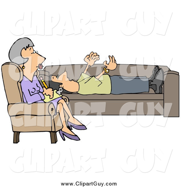 Clip Art of a Patient Middle Aged White Therapist Woman, Listening to a Male Patient
