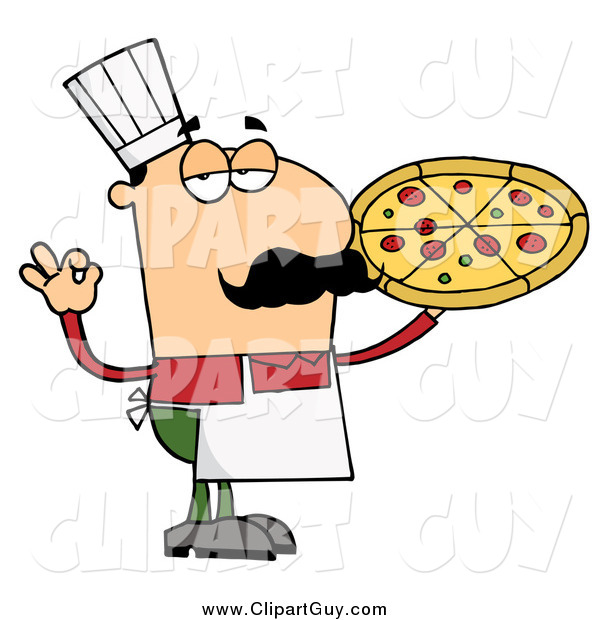 Clip Art of a Pleased Male Pizza Chef with His Perfect Pie