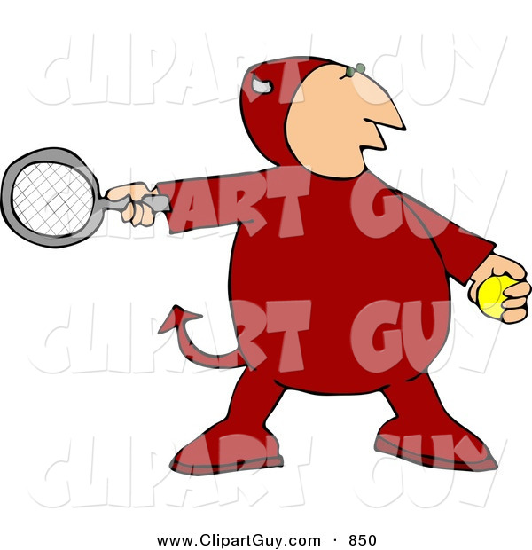 Clip Art of a Red Devil Playing Tennis Game