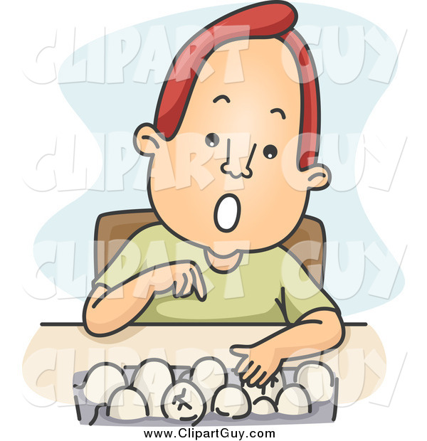Clip Art of a Red Haired White Man Counting Eggs