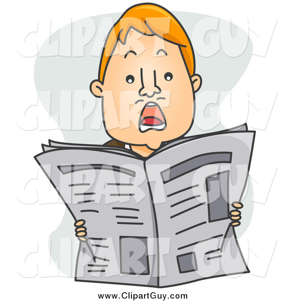 Clip Art of a Shocked Red Haired Man Holding up a Newspaper