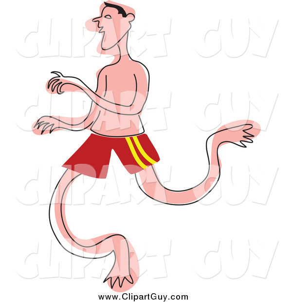 Clip Art of a Sketched Man Running in His Swim Shorts