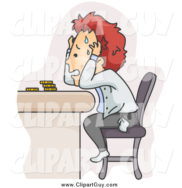 Clip Art of a Stressed Red Haired White Man Worried About Money Problems