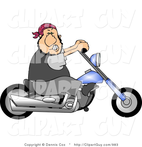 Clip Art of a Tough Rebel Man Riding a Chopper Bike
