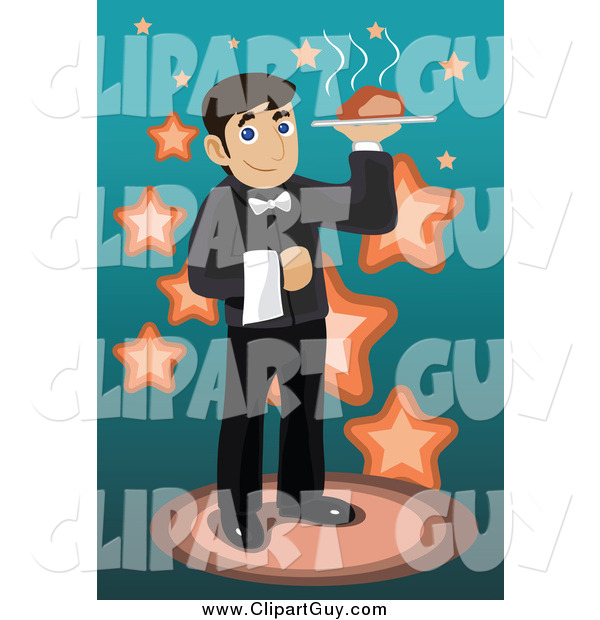 Clip Art of a Waiter Serving Hot Food