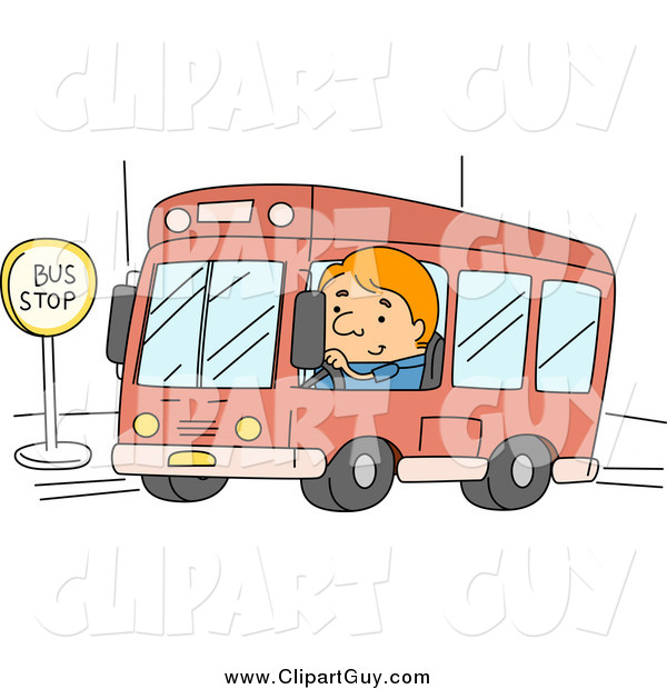 Clip Art of ABus Driver at a Stop