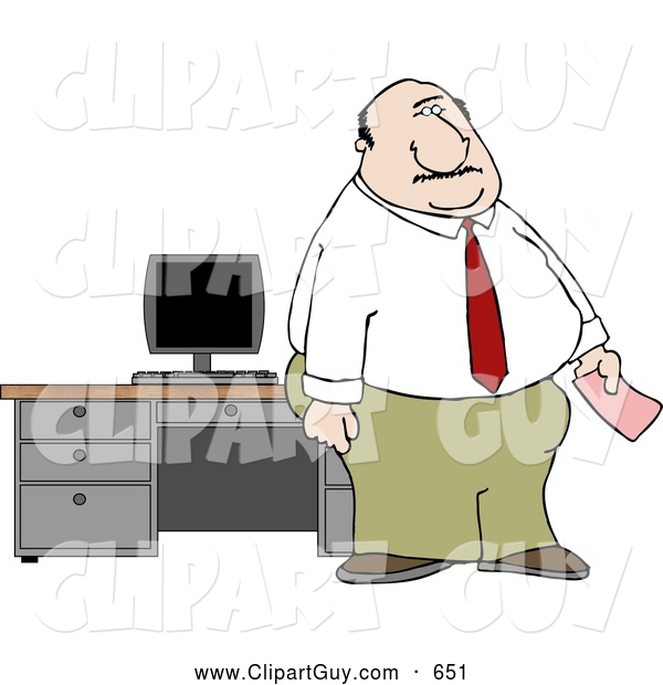 Clip Art of ABusiness Office Man Holding a Pink Slip