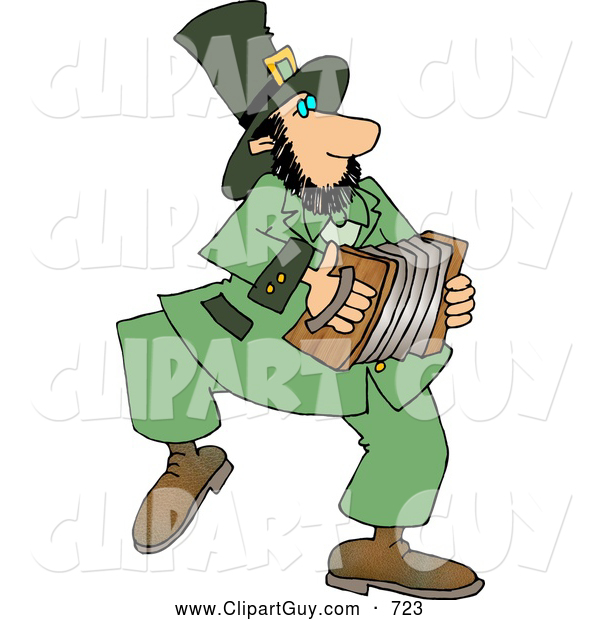 Clip Art of ACheerful Irish Leprechaun Man Playing an Accordion