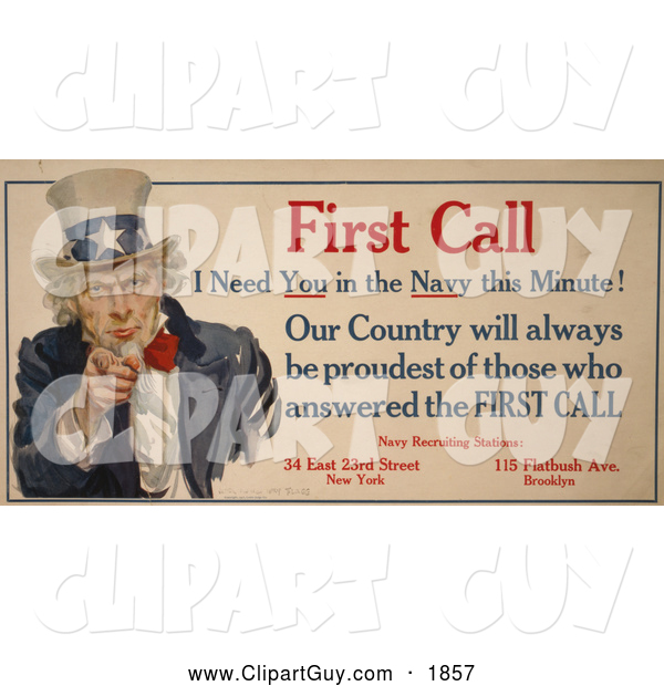 Clip Art of AFirst Call I Need You in the Navy This Minute Uncle Sam