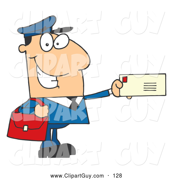 Clip Art of AFriendly Mail Man Holding a Letter