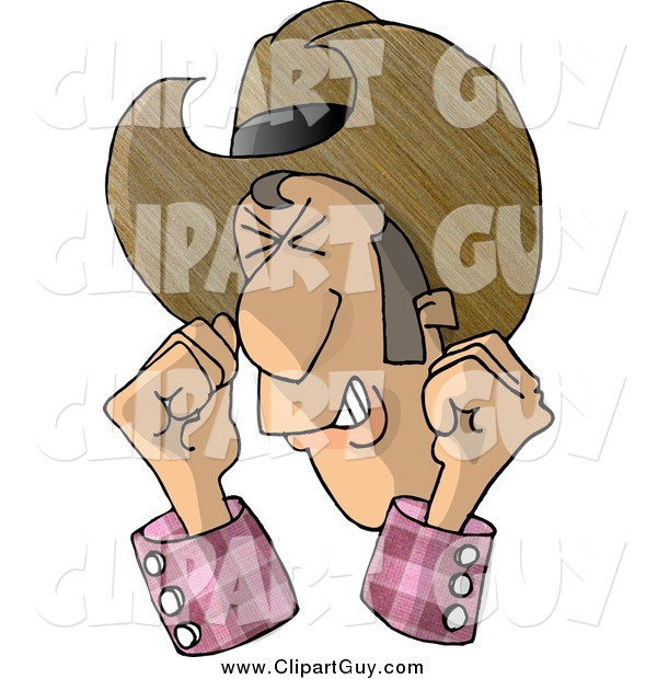 Clip Art of AFrustrated Cowboy Clinching Eyes, Teeth, and Fists