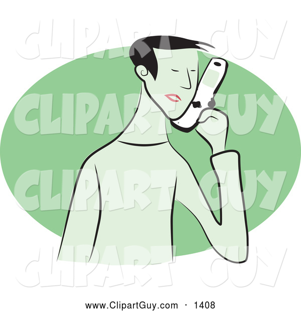 Clip Art of AGreen Guy Talking on a Cell Phone