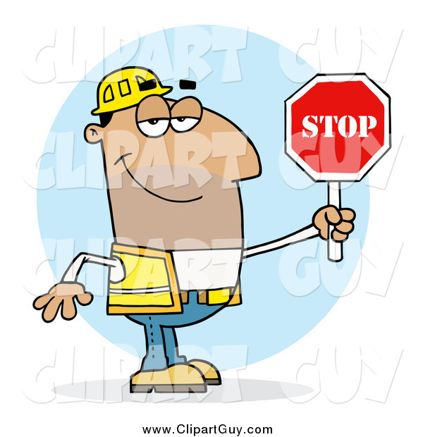 Clip Art of AHispanic Traffic Director Man Holding a Stop Sign