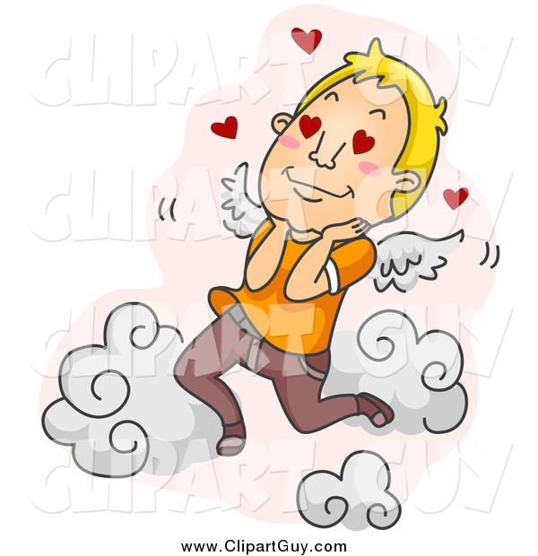Clip Art of ALove Struck Man in the Clouds over Pink