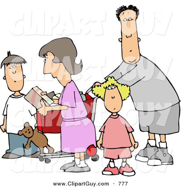 Clip Art of an Average Family Grocery Shopping Together