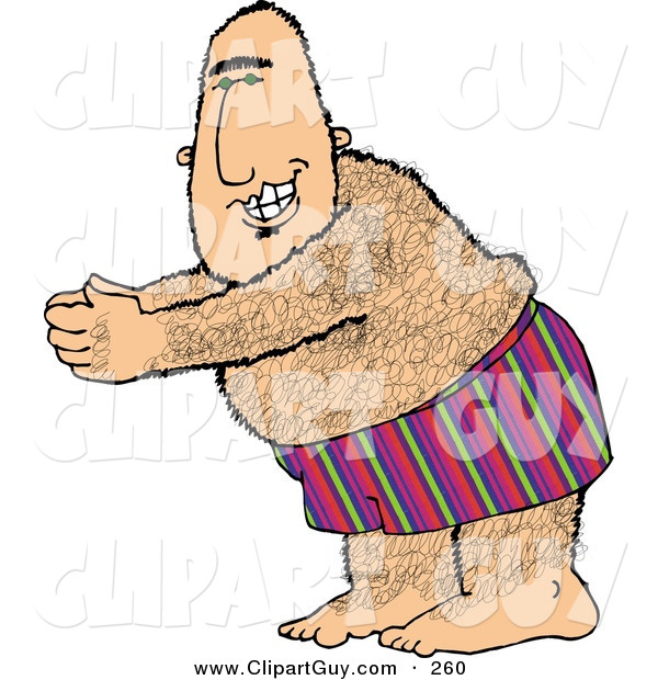 Clip Art of an Overweight Hairy Man Going Swimming During the Summer