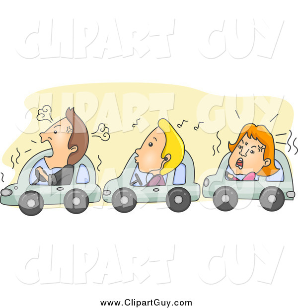 Clip Art of Angry Drivers Stuck in City Traffic