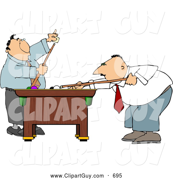 Clip Art of APair of Men Playing a Game of Pool in Their Business Suits