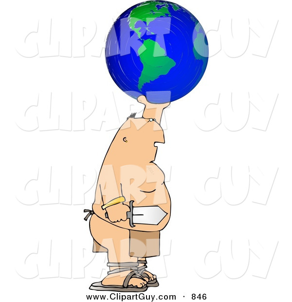 Clip Art of APudgy Warrior Holding Globe and Sword