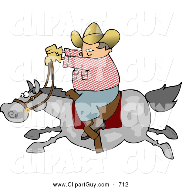 Clip Art of AWhite Cowboy Riding a Fast Horse