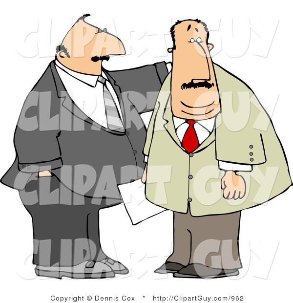 Clip Art of Business Partners Standing Together, One Clapping the Other on the Back