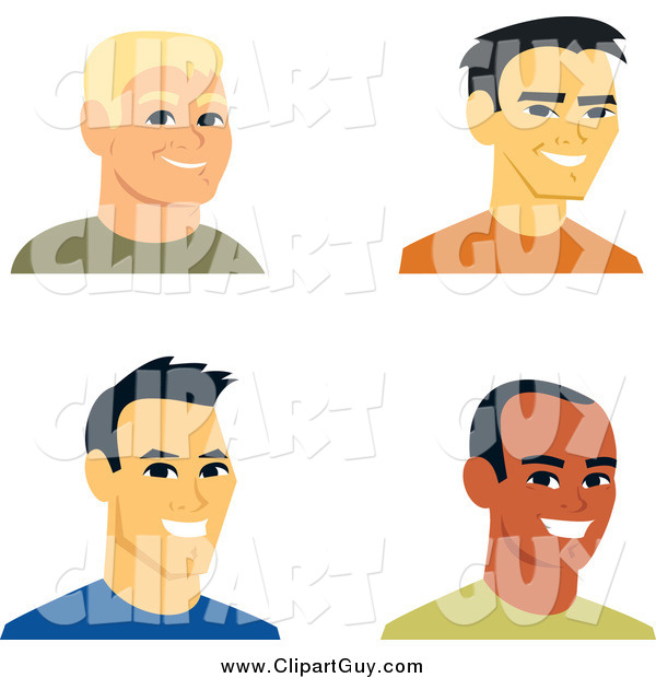 Clip Art of Four Smiling Male Avatars