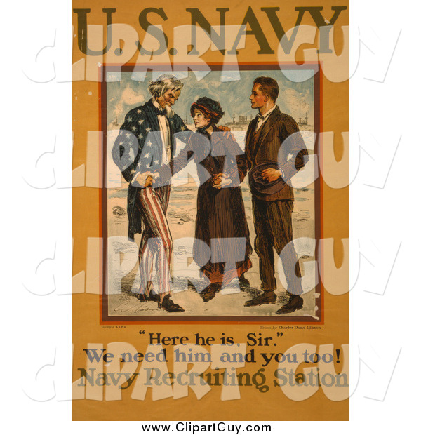 Clip Art of Uncle Sam Recruiting Young Men to the Military