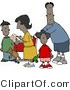 Clip Art of a Black Family of Four Shopping Together at a Grocery Store by Djart