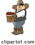 Clip Art of a Bored Cowboy Farmer Carrying a Bucket of Freshly Picked Red Apples by Djart