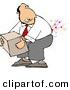 Clip Art of a Caucasian Businessman Cracking and Injuring His Lower Back While Lifting a Heavy Box the Wrong Way by Djart