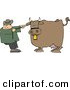 Clip Art of a Caucasian Cowboy Rancher Trying to Move One of His Cow's by Djart