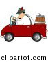Clip Art of a Caucasian Man Driving a Red Compact Convertible Truck with a Beer Keg in the Back, Delivering Brew to an Oktoberfest Party by Djart