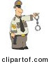 Clip Art of a Caucasian Policeman Holding a Pistol and Handcuffs by Djart