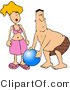 Clip Art of a Couple Playing with a Blue Ball at the Beach by Djart