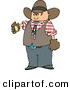 Clip Art of a Cowboy Checking His Stopwatch for the Time by Djart