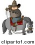 Clip Art of a Cowboy Sitting on Horse Saddle Backwards While Holding Reins by Djart