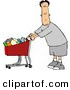 Clip Art of a Cute White Man Pushing a Shopping Cart Filled with Food in a Grocery Store by Djart
