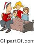 Clip Art of a Dad Reading a Bedtime Christmas Story to His Sons and Daughter by Djart