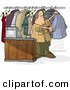 Clip Art of a Dry Cleaner Person Standing Beside Clothing and Cash Register by Djart
