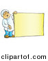 Clip Art of a Friendly White Male Chef Holding a Blank Sign Board by Snowy