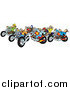 Clip Art of a Group of Biker Chicks and Dudes with Colorful Choppers by Snowy