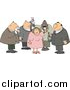 Clip Art of a Group of Obese Men and a Woman Drinking Wine at a Party by Djart